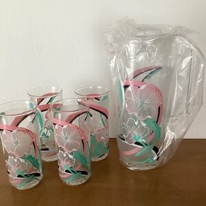 Vtg. Culver Acrylic 4 Iced Tea Tumblers & Pitcher Set Fantasia Patio or Pool